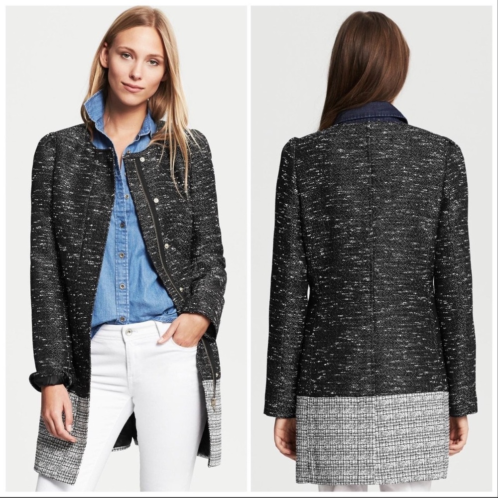 Banana Republic Tweed Puff-Shoulder Colorblock Coat - Size S